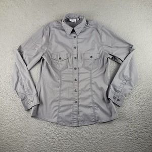 Chef Works Shirt Womens Medium Gray Button Up Cook‎ Kitchen Uniform Slim Fit Top